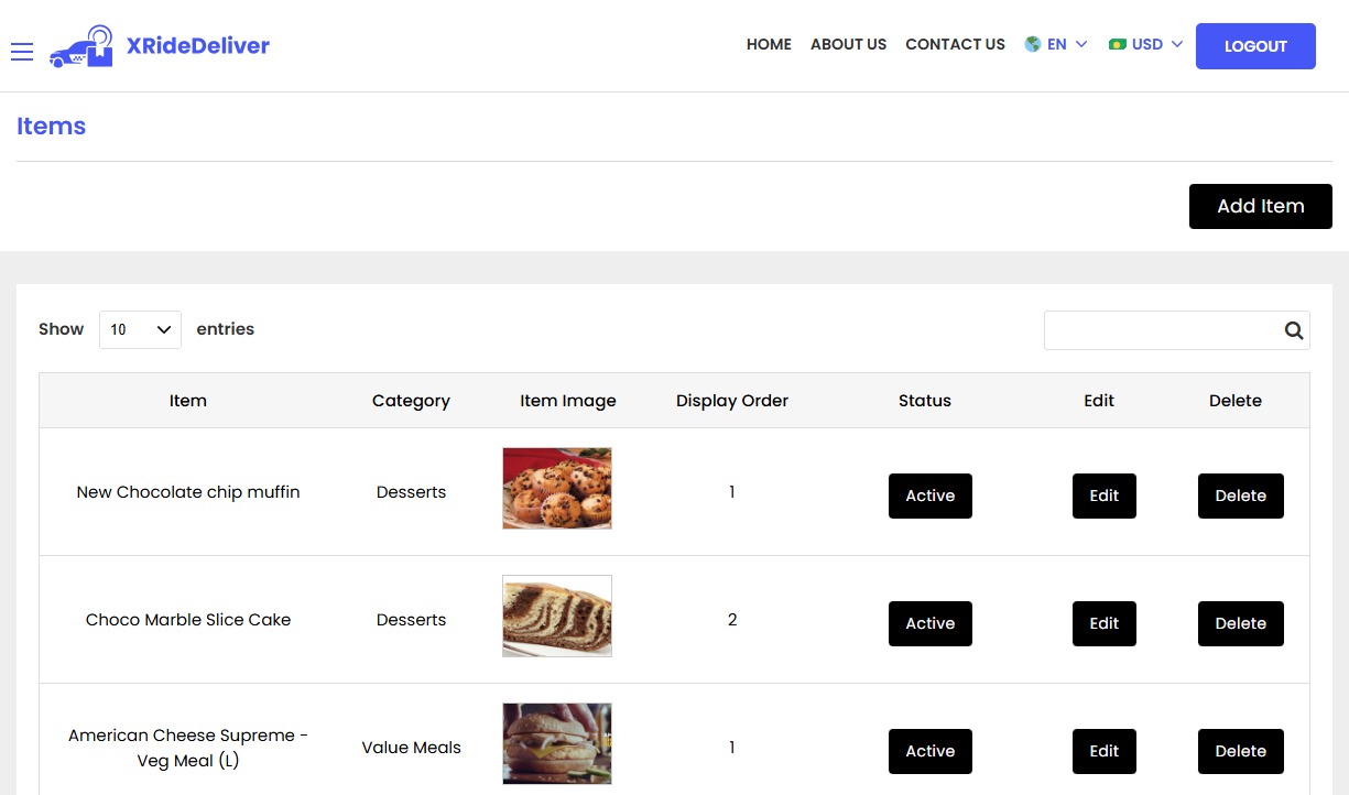 Restaurant Panel - Manage Items