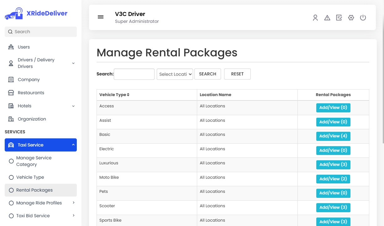 Manage Rental Packages