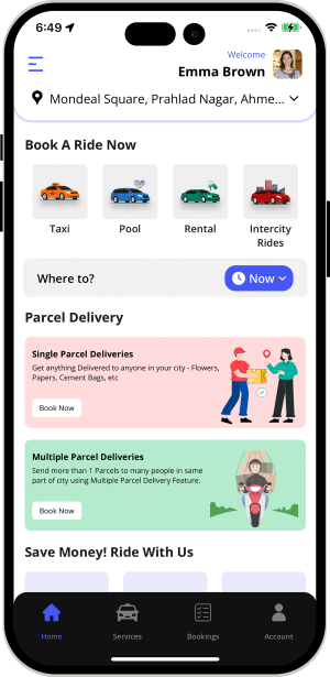 Ride Plus Delivery Main Landing Screen