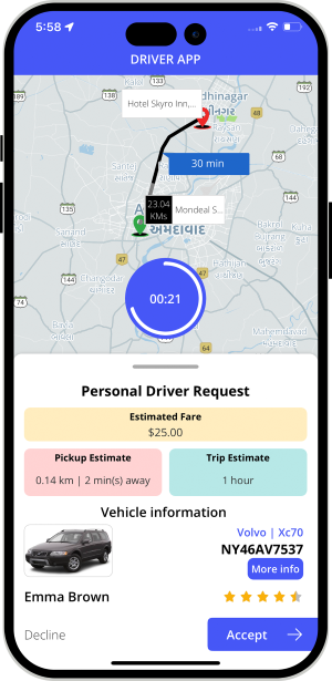 Driver accept or decline the request