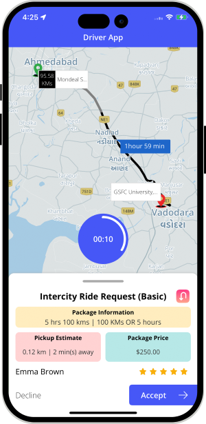 Driver accept or decline the request