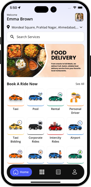 Ride Plus Delivery Main Landing Screen