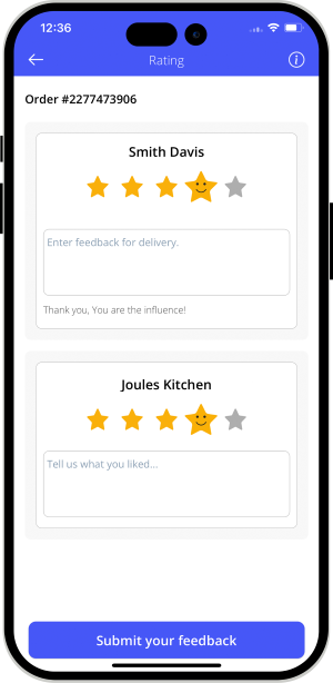 user rate & review to restaurant & driver