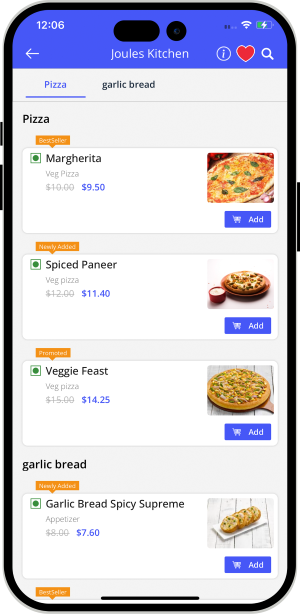 user check restaurant menu