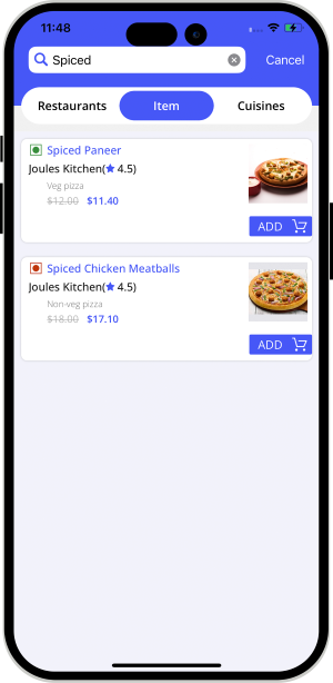 user search food items