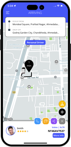 Rider can see the location of the Driver on a Map