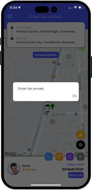Rider is notified when driver reaches at location