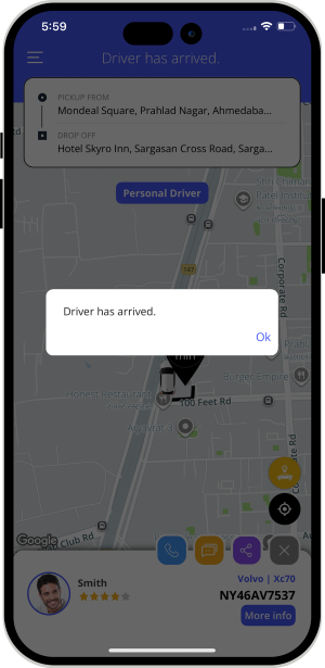 Rider is notified when driver reaches at location