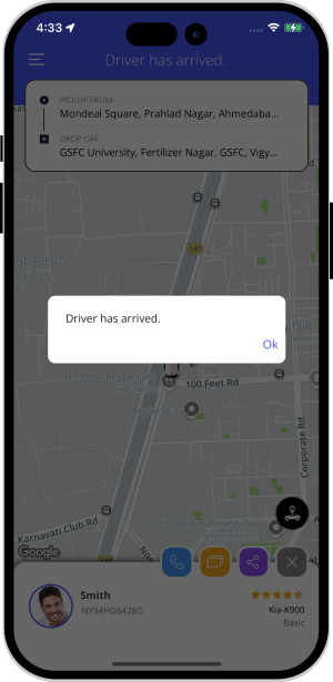 Rider is notified when driver reaches at location