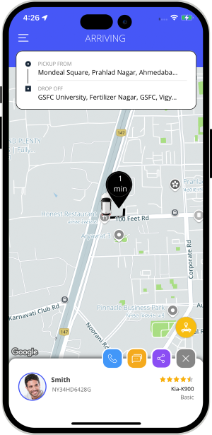 Rider can see the location of the Driver on a Map