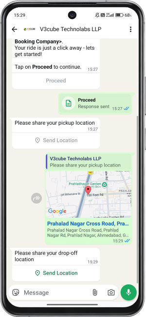 chatbot ask for pick-up location