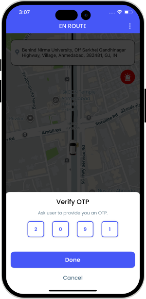 OTP Verification to Start the Ride