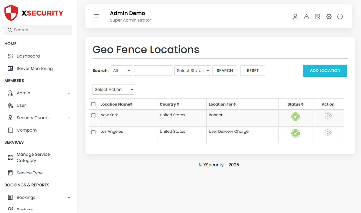 Geo Fence Locations
