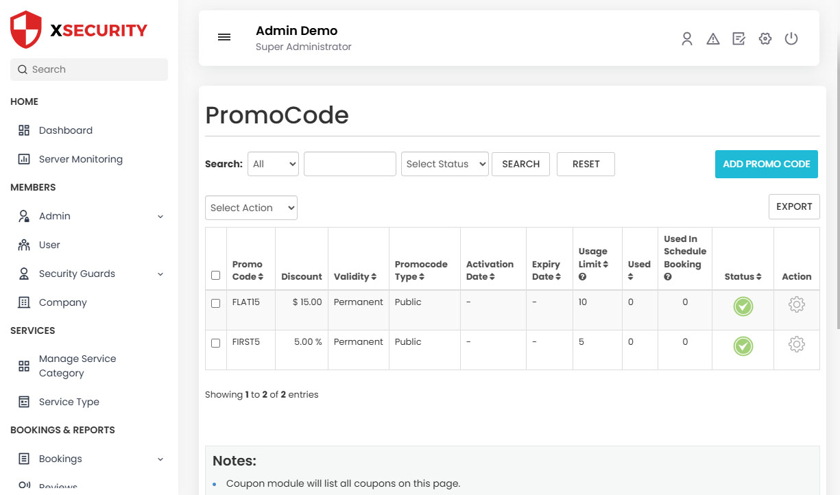 Manage Promocode