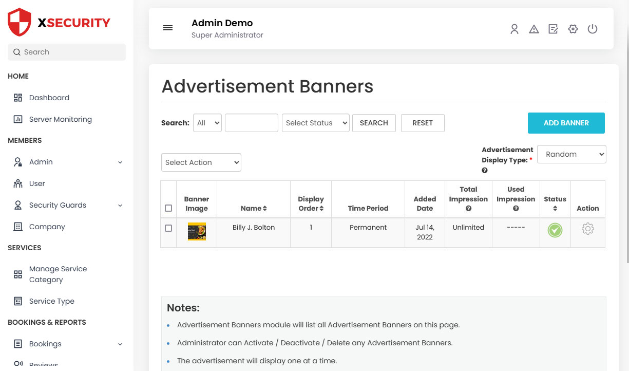 manage Advertisement Banners