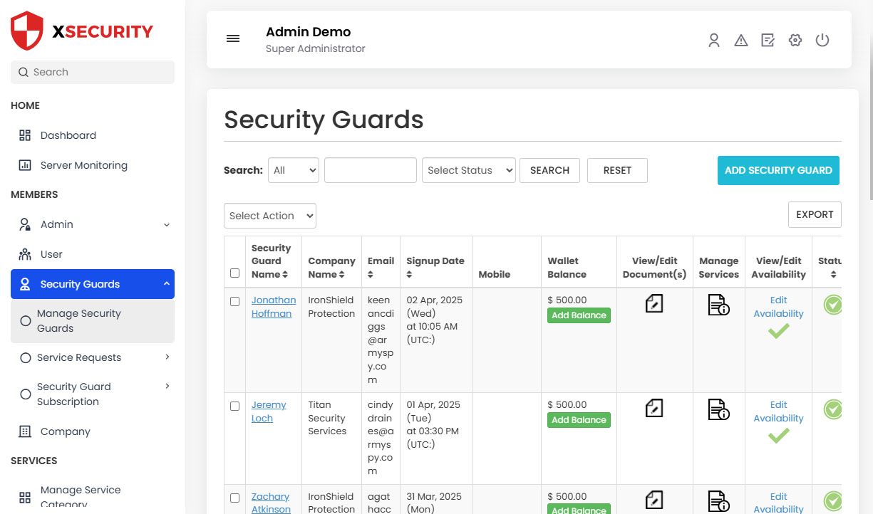 Manage Security Guard