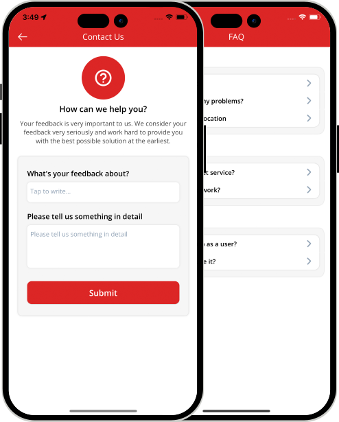 user app login and registration screen
