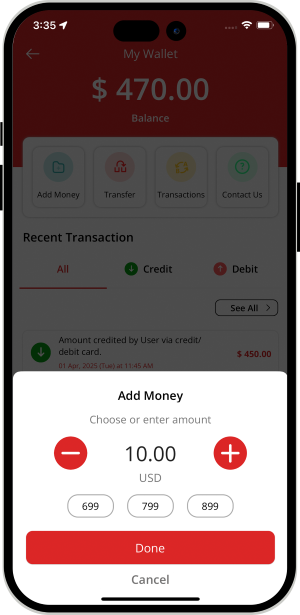 user and provider manage their wallet