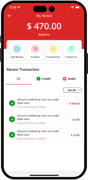 user and provider manage their wallet