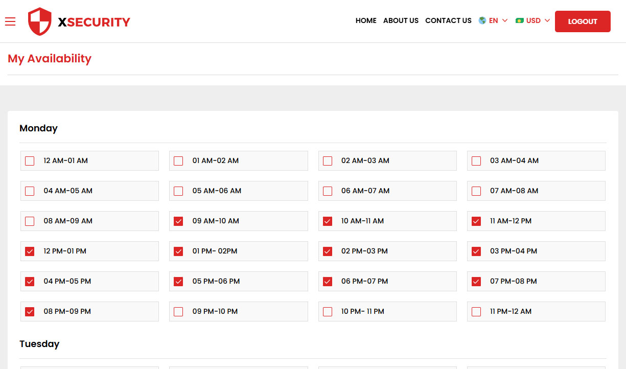 Security Guard - Manage Availability