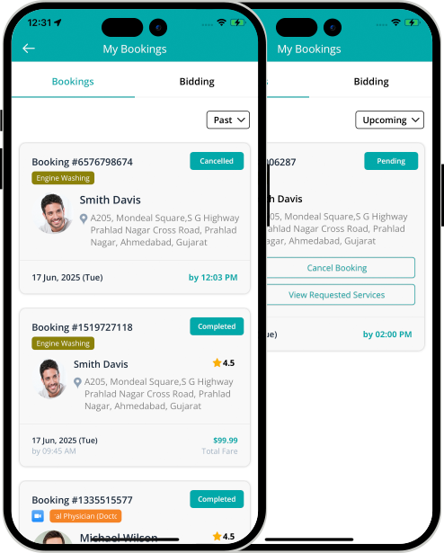 user app login and registration screen