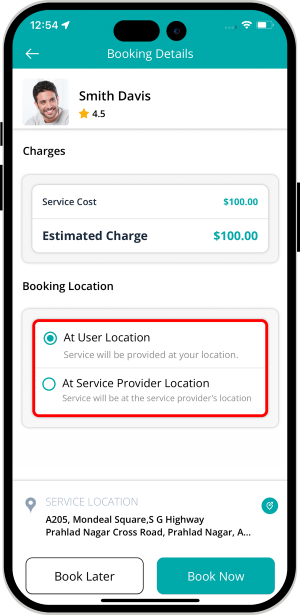 Select booking location