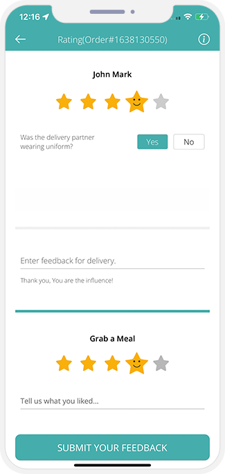 user rate & review to restaurant & driver