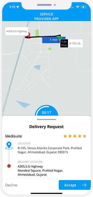 delivery driver sees request